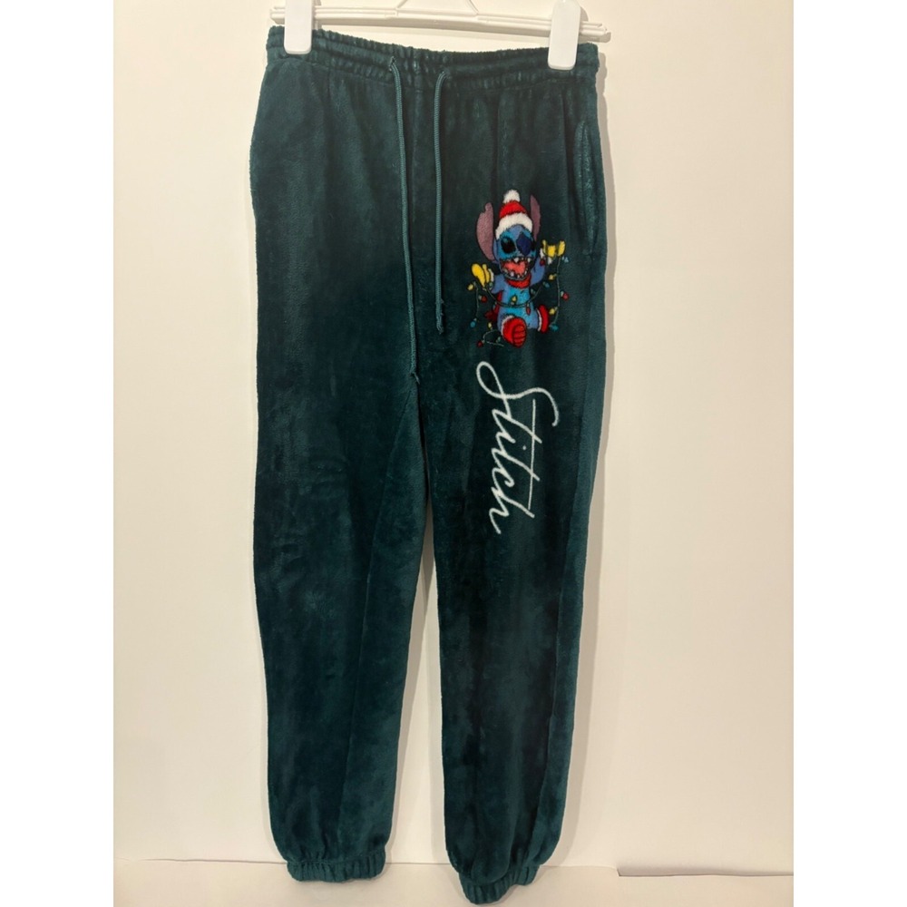 Disney‎ Stitch Plush Lounge Pants W Drawstring & Embroidery Women's Size Small
